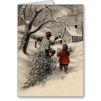 Vintage Bring Home the Tree Christmas Card