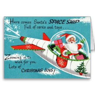 Santa in Spaceship Retro Christmas Card