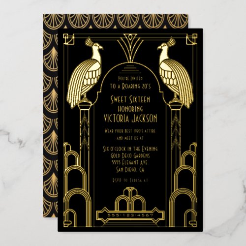 Art Deco Peacock birthday party invitation